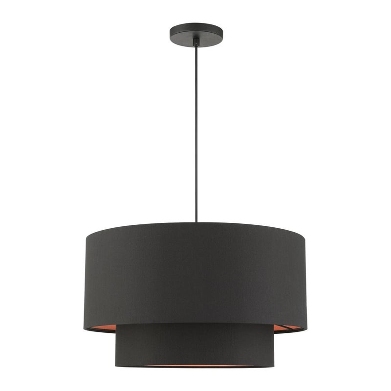 Livex Lighting 45618-04 Sentosa Collection 3-Light Pendant Hanging Light with Black and Orange Hardback Fabric Shade, Black, 20 x 20 x 99 - Image 2